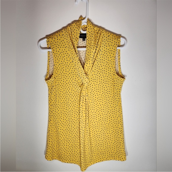 Premise Black and Yellow Sleeveless Stretchy Blouse Top with Polka Dots XL - Picture 1 of 5